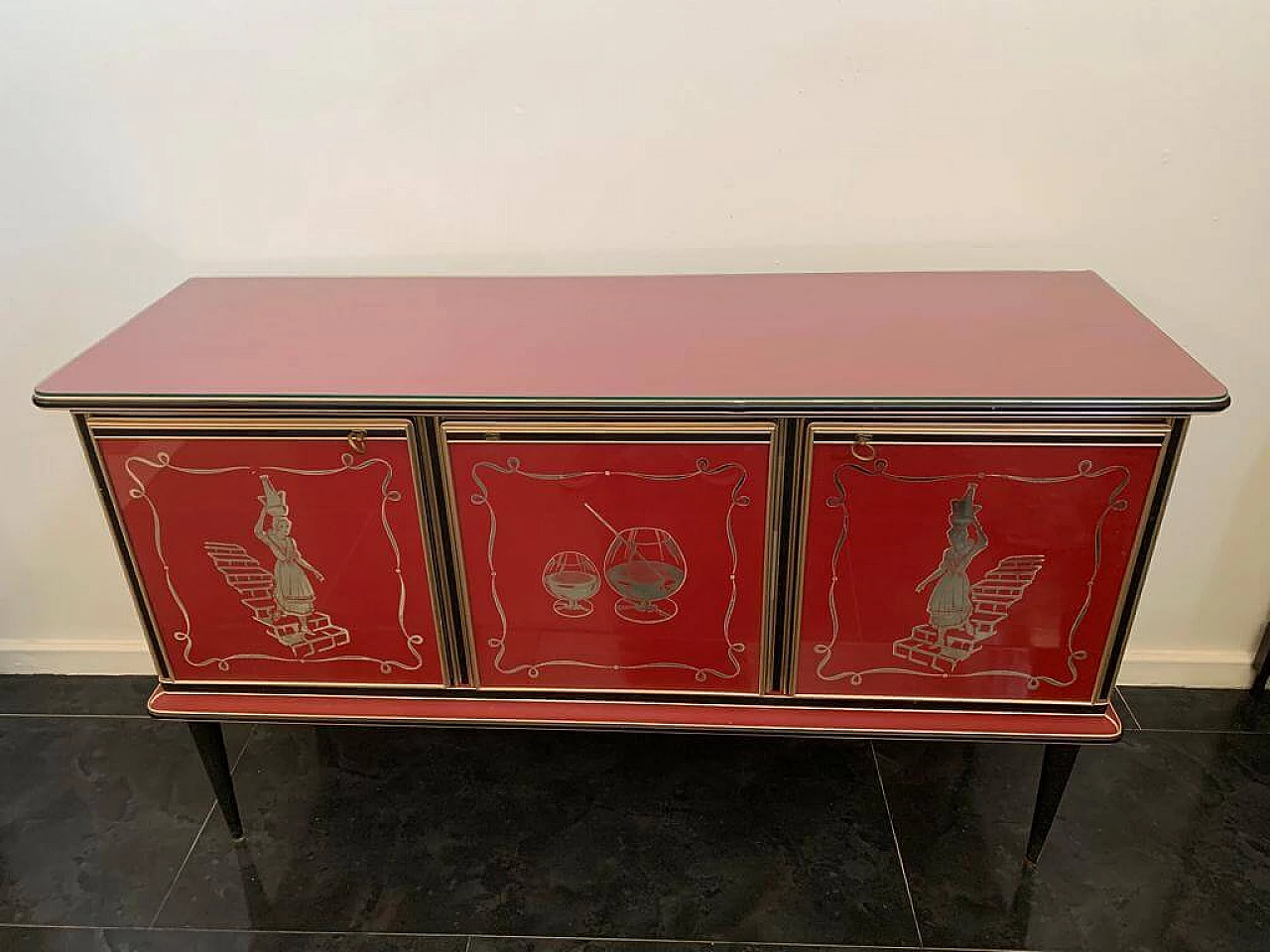 Metal, leatherette and glass sideboard by Umberto Mascagni, 1950s 2
