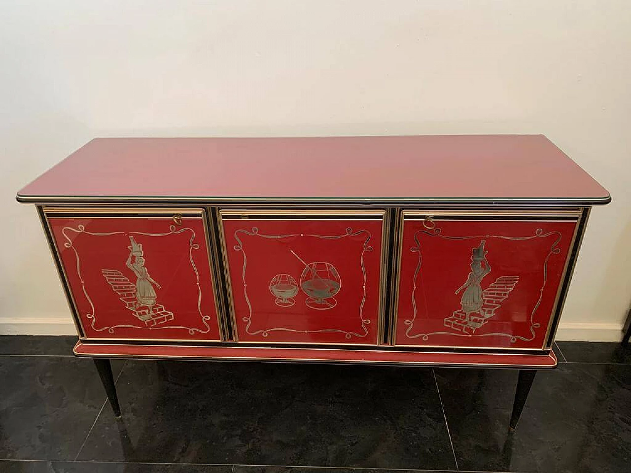 Credenza in metallo, similpelle e vetro di Umberto Mascagni, anni '50 2