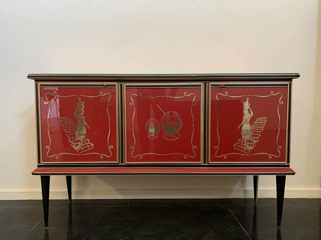 Metal, leatherette and glass sideboard by Umberto Mascagni, 1950s 4