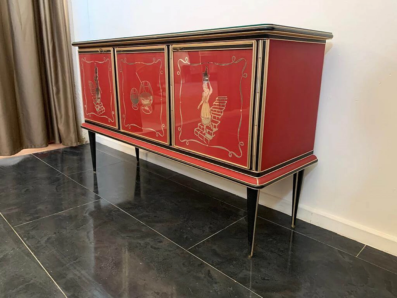 Credenza in metallo, similpelle e vetro di Umberto Mascagni, anni '50 5