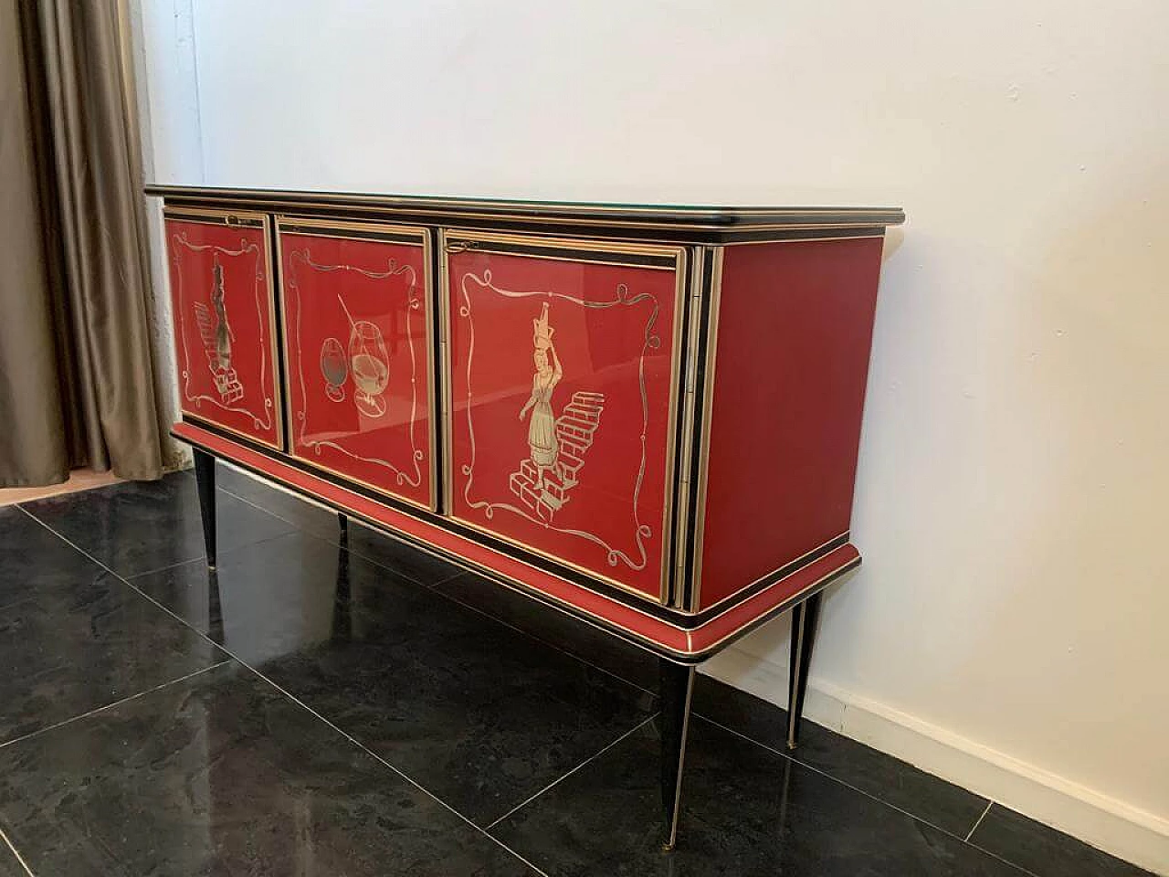 Credenza in metallo, similpelle e vetro di Umberto Mascagni, anni '50 7