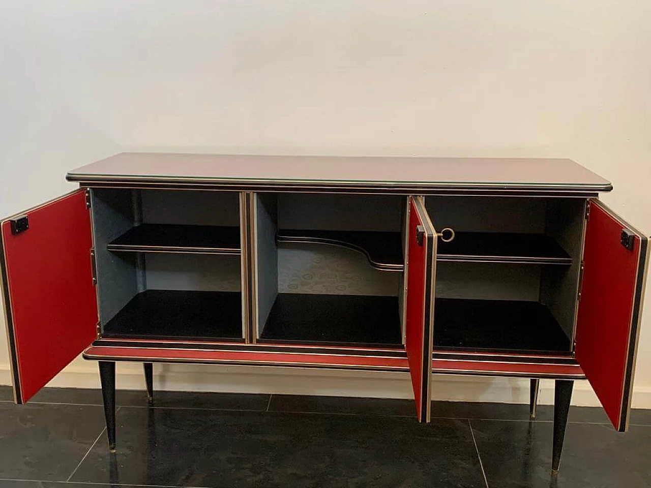 Metal, leatherette and glass sideboard by Umberto Mascagni, 1950s 8
