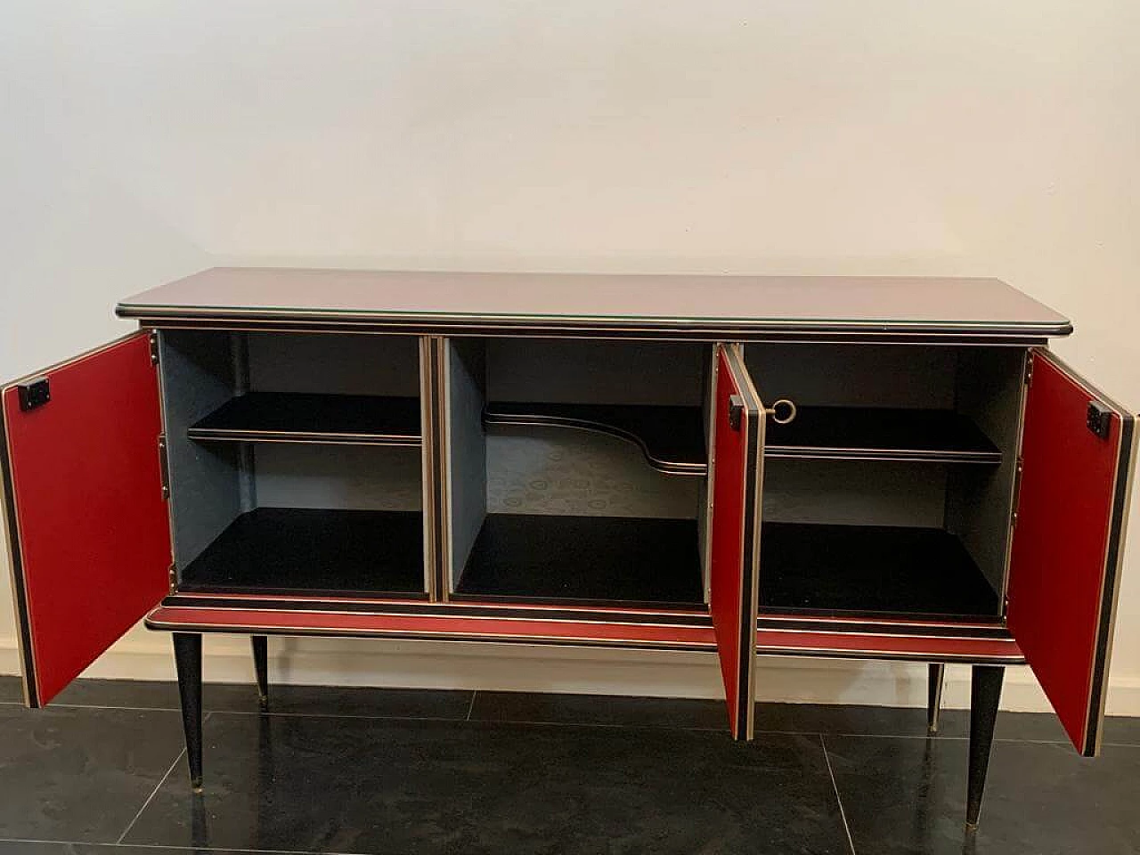 Credenza in metallo, similpelle e vetro di Umberto Mascagni, anni '50 8