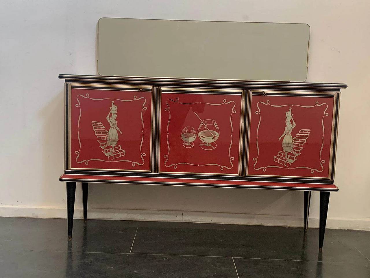 Credenza in metallo, similpelle e vetro di Umberto Mascagni, anni '50 10