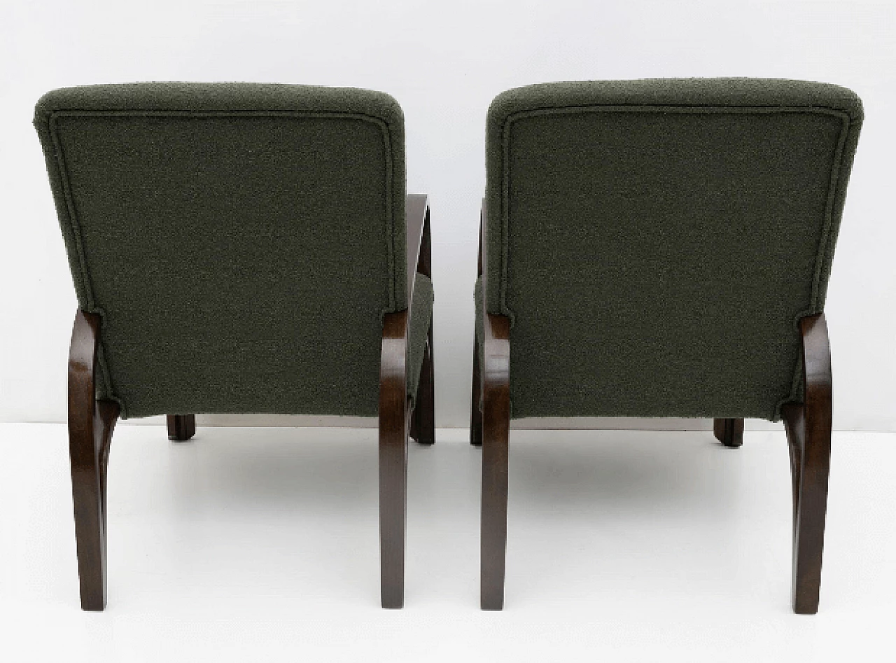 Art Deco sofa and pair of armchairs in wood and green bouclé, 1930s 8