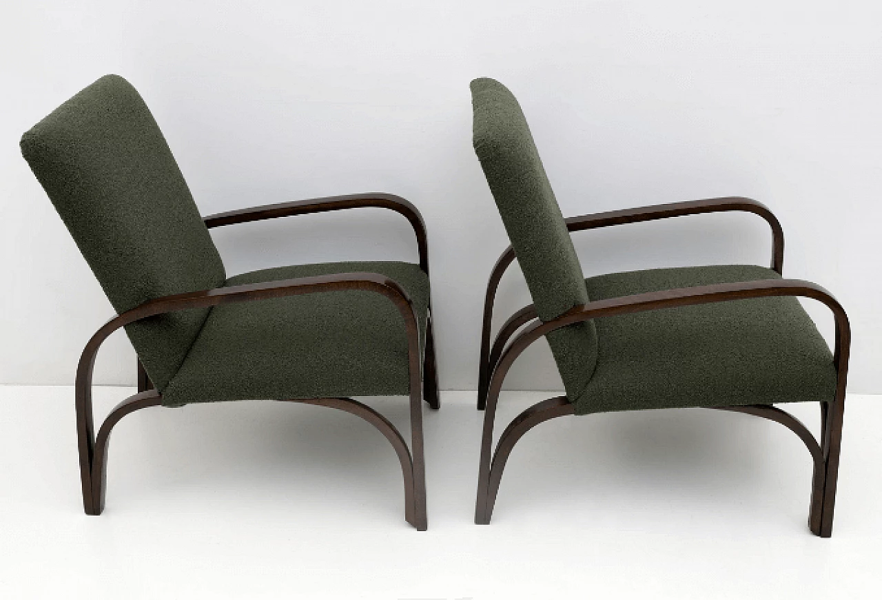 Art Deco sofa and pair of armchairs in wood and green bouclé, 1930s 9