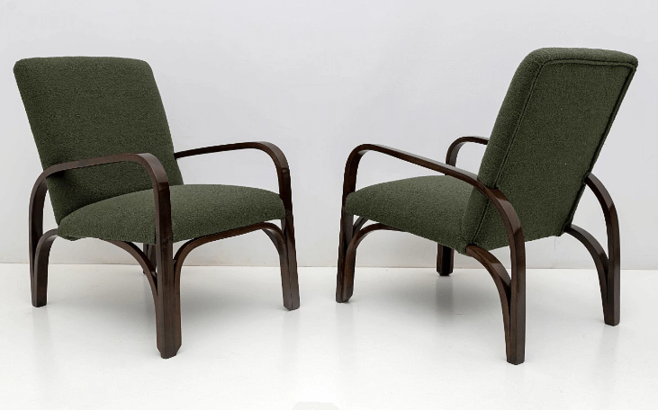 Art Deco sofa and pair of armchairs in wood and green bouclé, 1930s 12