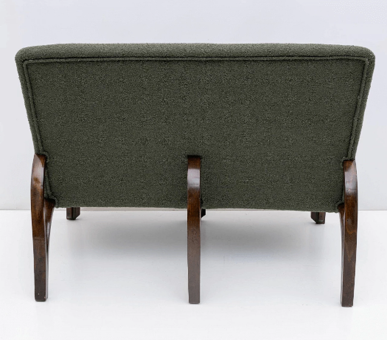 Art Deco sofa and pair of armchairs in wood and green bouclé, 1930s 16
