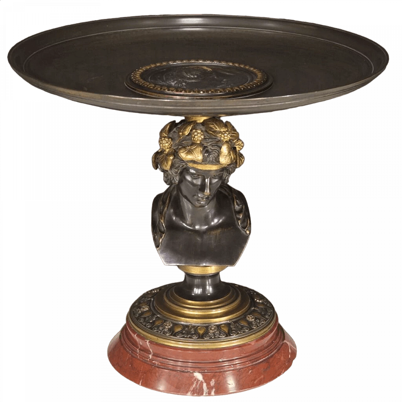 Alzata in bronzo, ottone e metallo cesellato e dorato con testa di Bacco di Alph. Giroux Paris, 1871 13