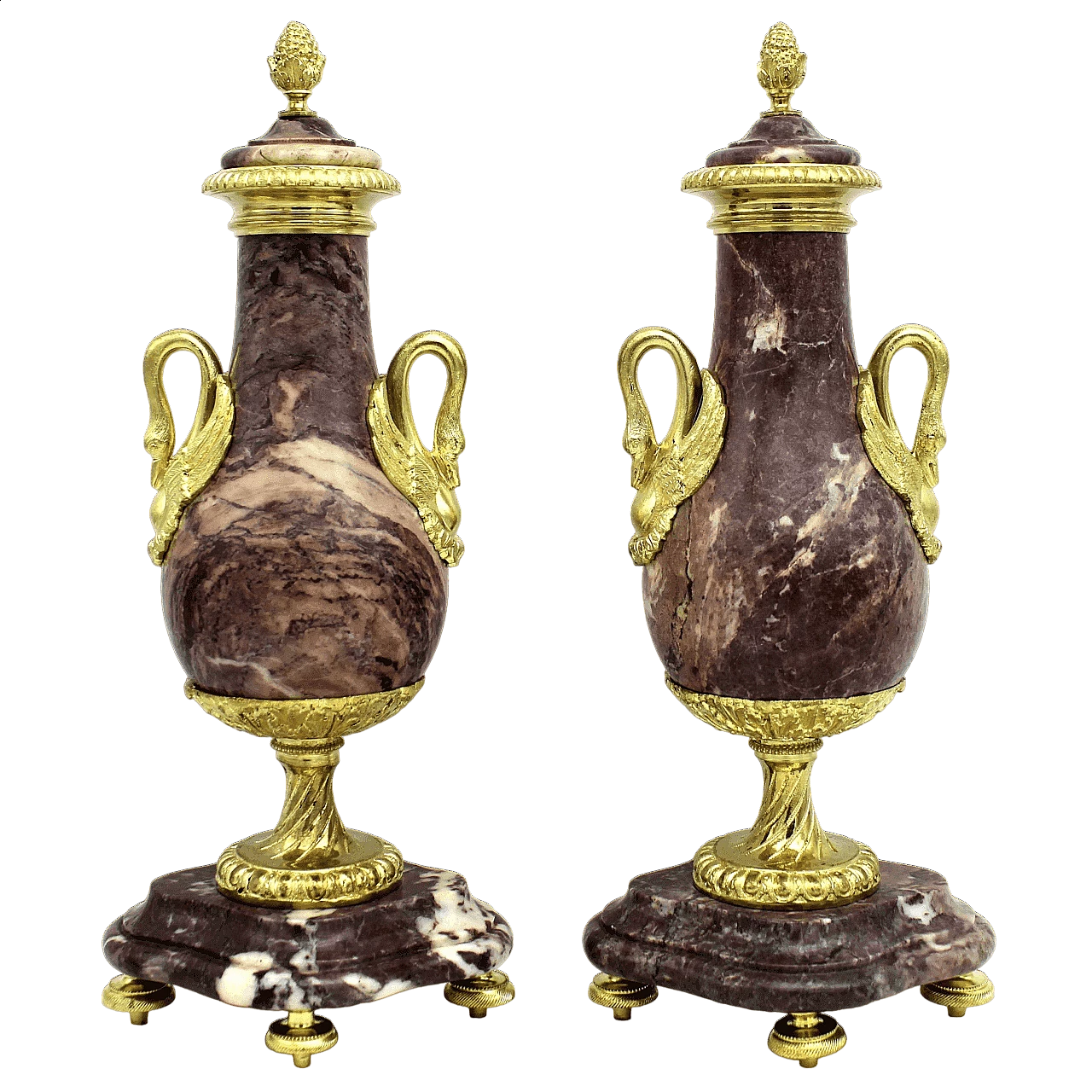 Pair of Napoleon III bronze and marble vases, second half of the 19th century 10