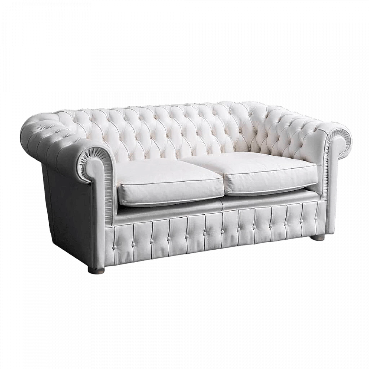 Chesterfield two-seater sofa in white leather, 1970s 11