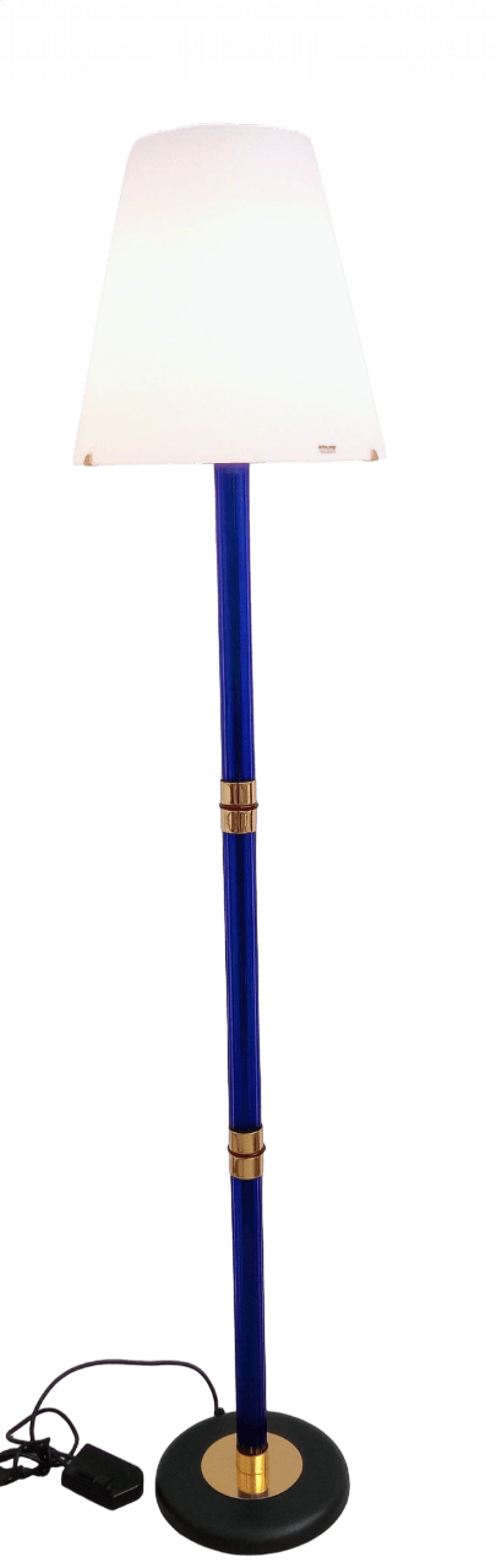 Lampada da terra in vetro di Murano blu e metallo dorato, anni '80 5