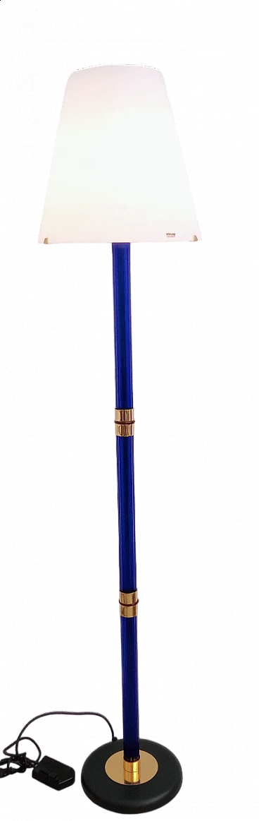 Floor lamp in blue Murano glass and gilded metal, 1980s