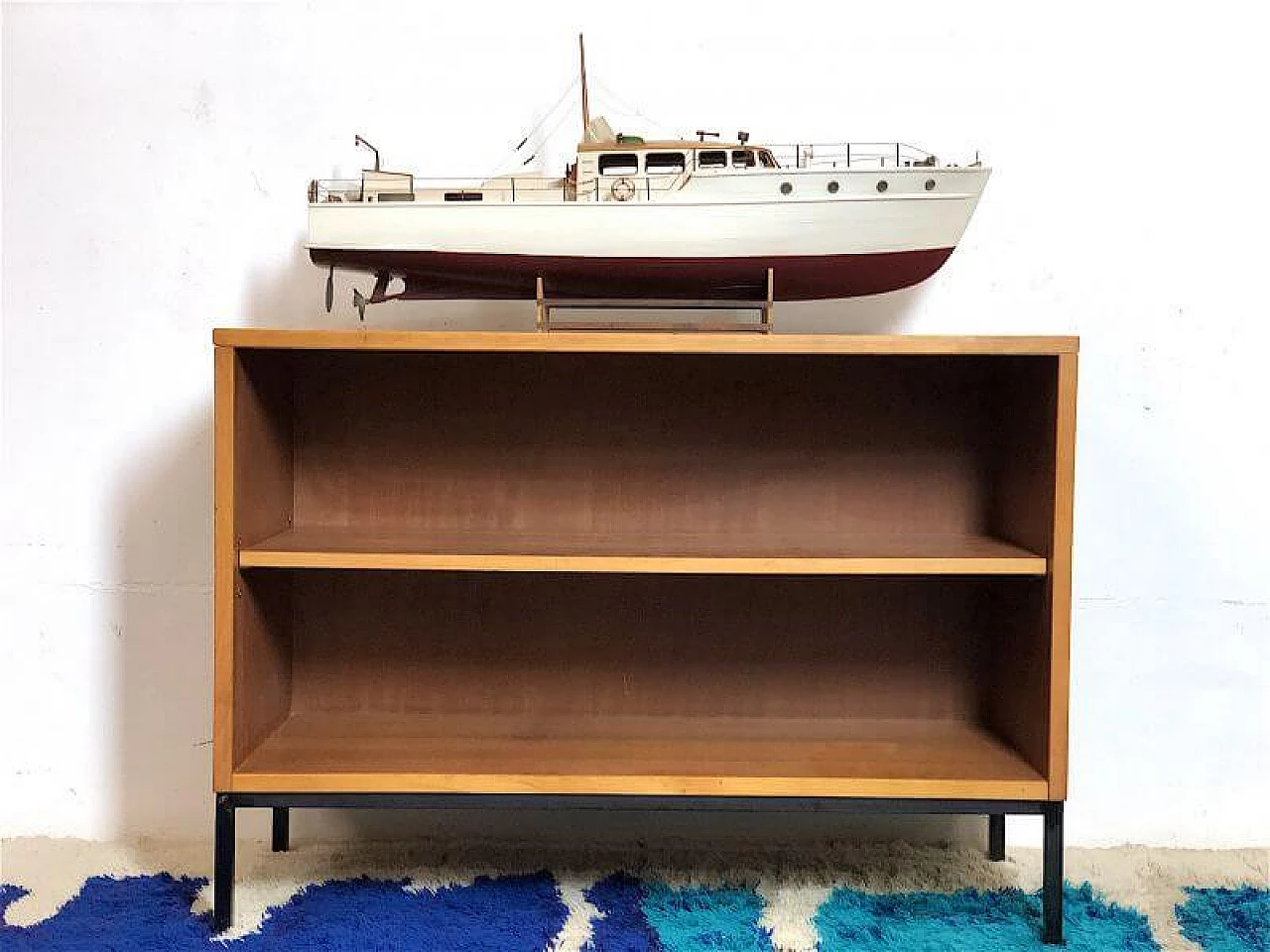 Teak veneered wood and metal bookcase, 1960s 2