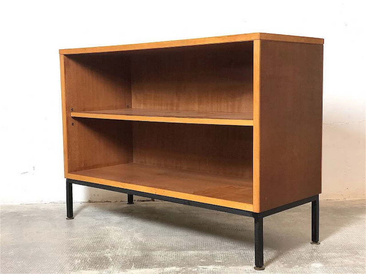 Teak veneered wood and metal bookcase, 1960s 3