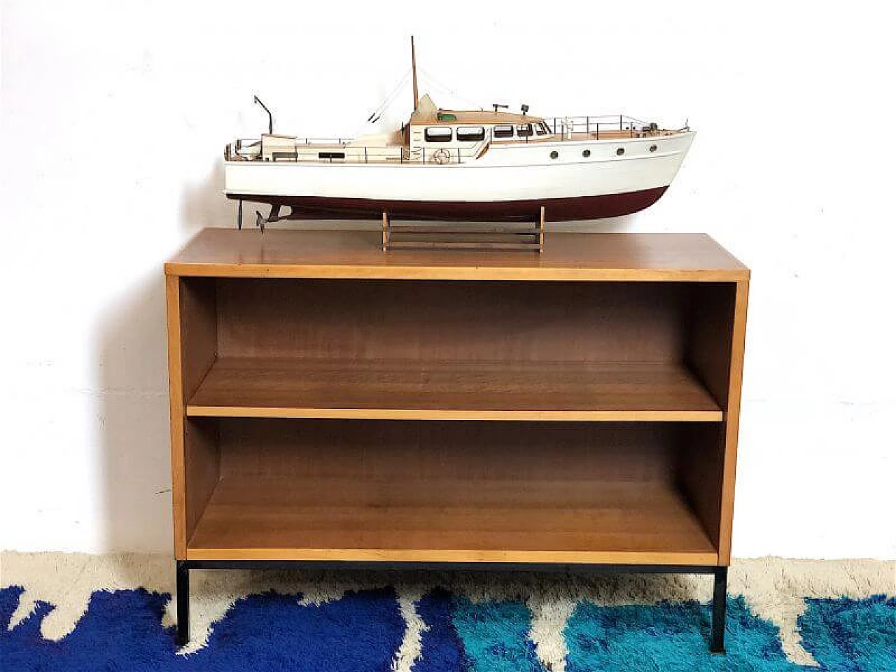 Teak veneered wood and metal bookcase, 1960s 4