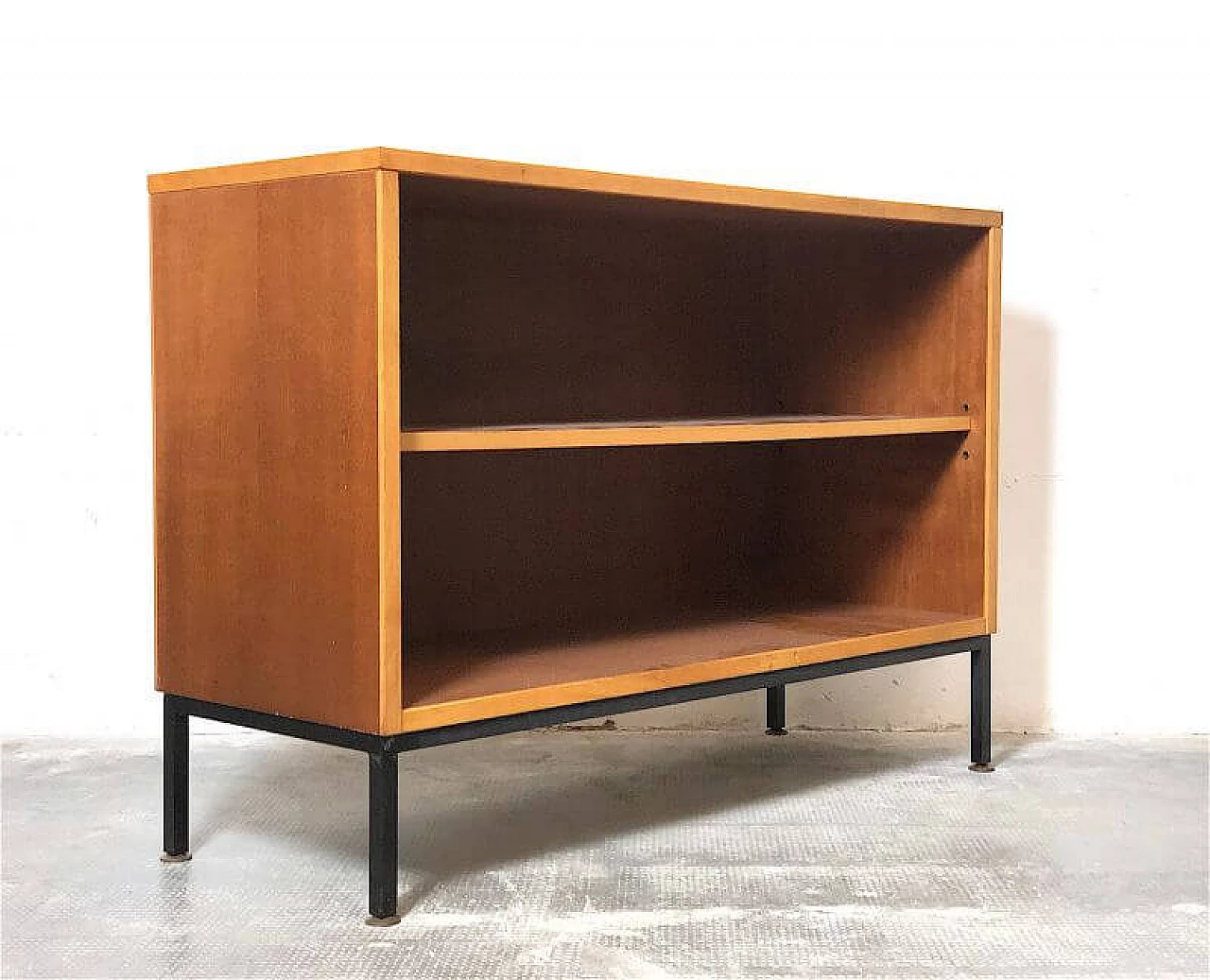 Teak veneered wood and metal bookcase, 1960s 5