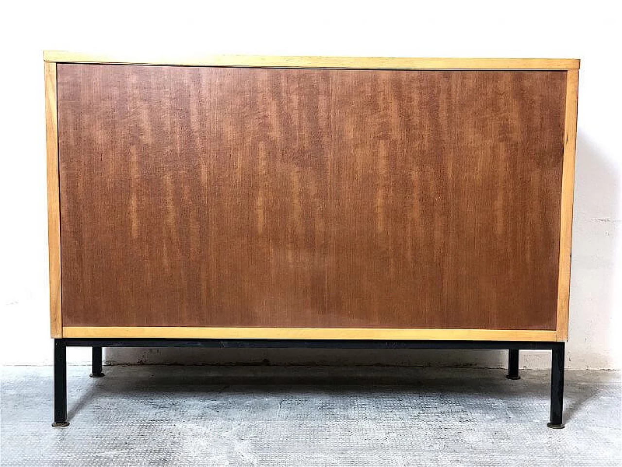 Teak veneered wood and metal bookcase, 1960s 8