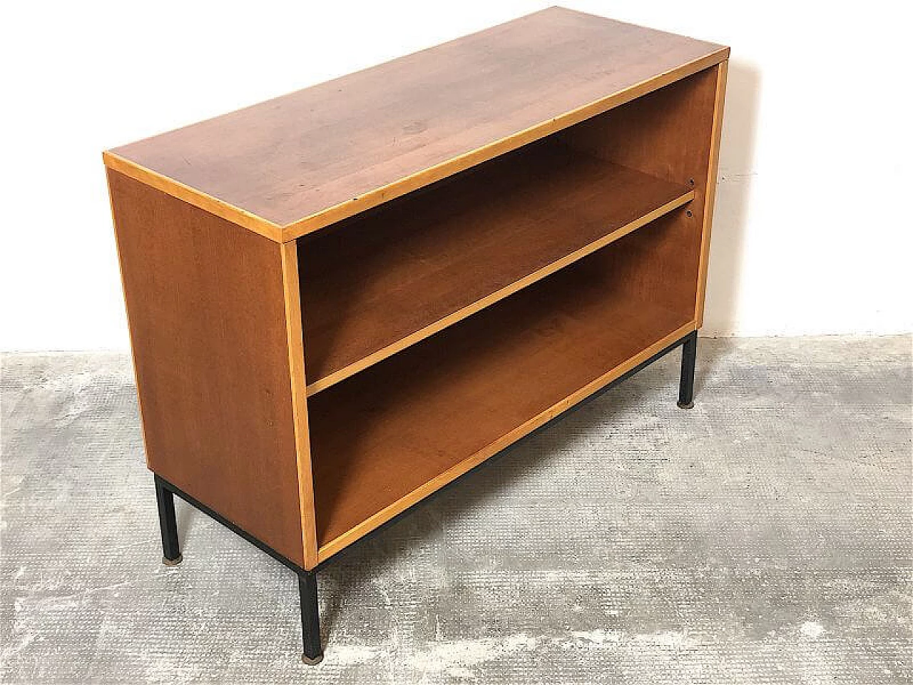 Teak veneered wood and metal bookcase, 1960s 11