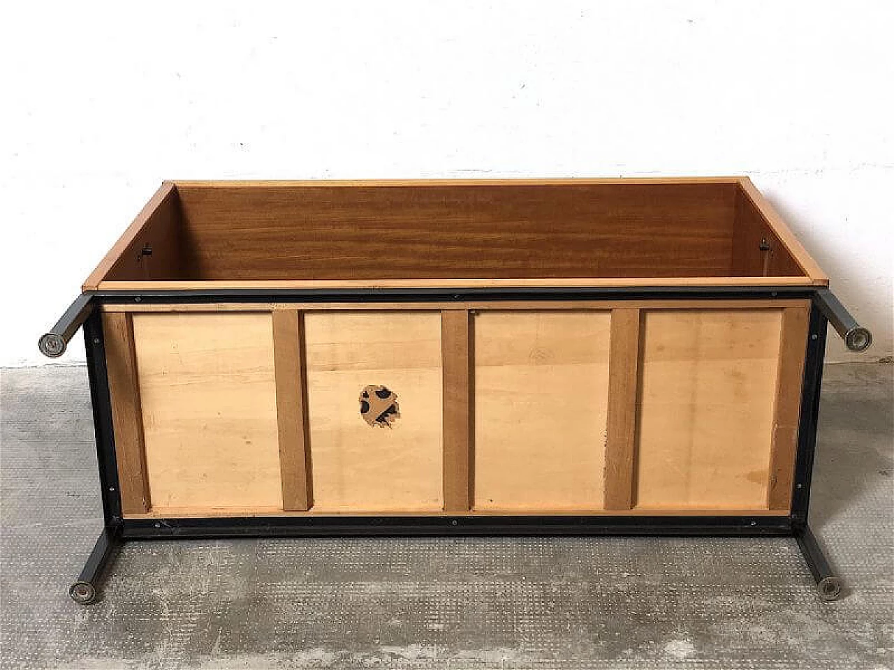 Teak veneered wood and metal bookcase, 1960s 14