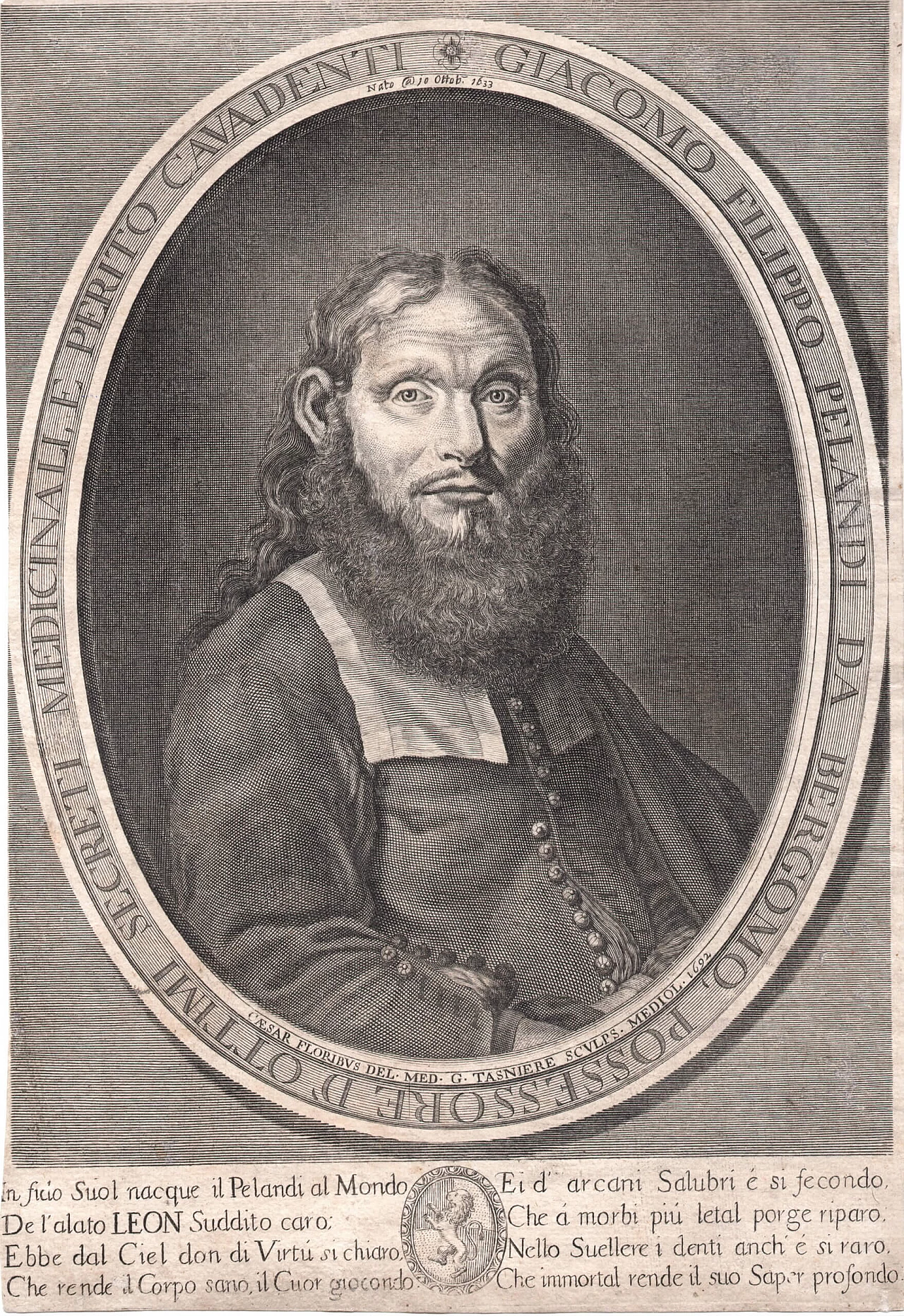 Georges Tasniere, Giacomo Filippo Pelandi da Bergomo, burin engraving, 1692 3
