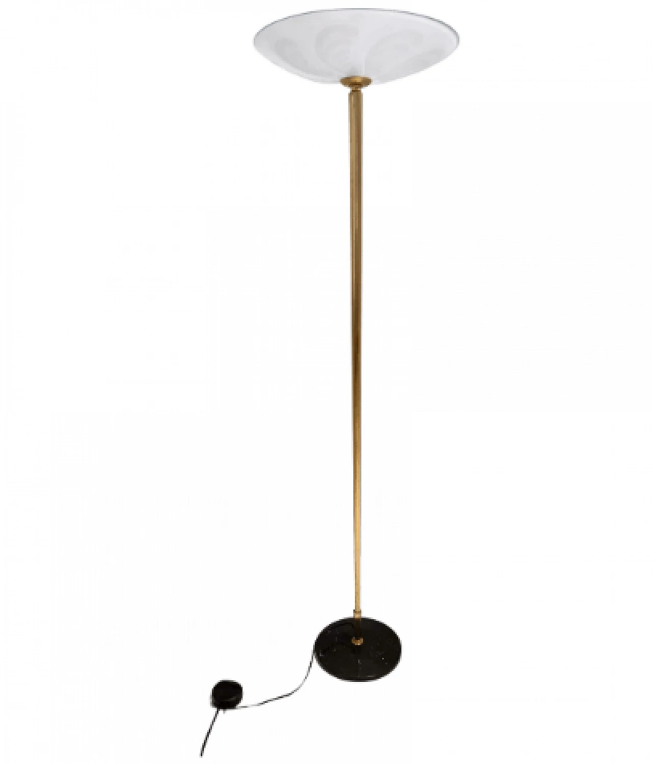 Brass and etched glass floor lamp in the style of Fontana Arte, 1960s 1
