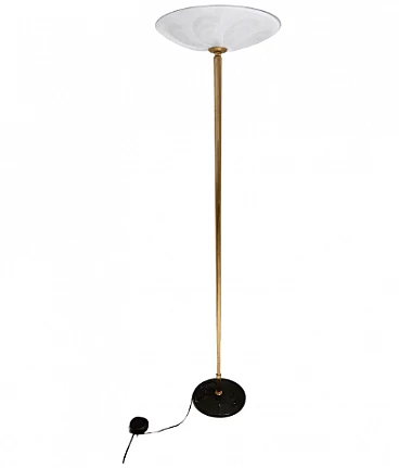 Brass and etched glass floor lamp in the style of Fontana Arte, 1960s