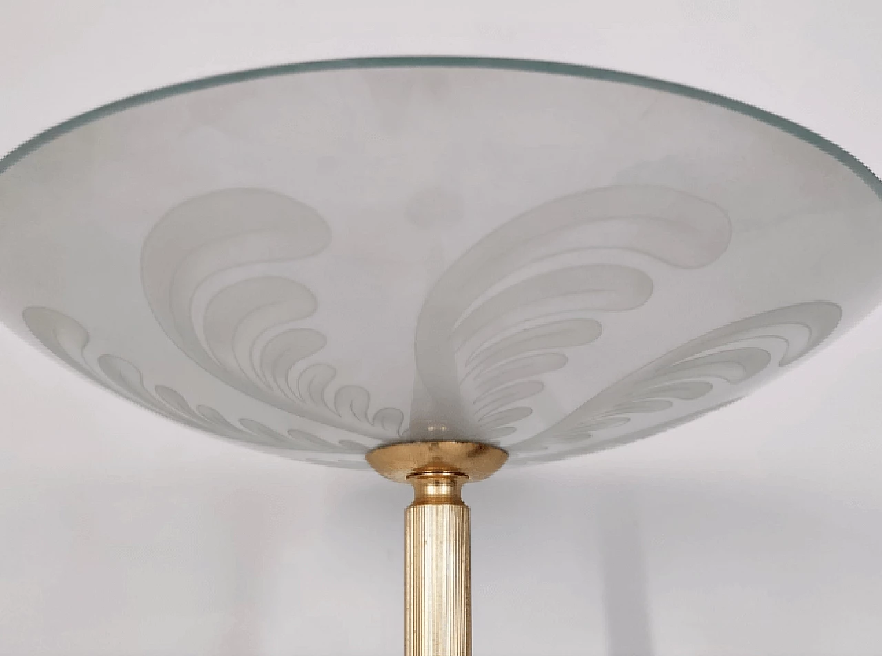 Brass and etched glass floor lamp in the style of Fontana Arte, 1960s 6