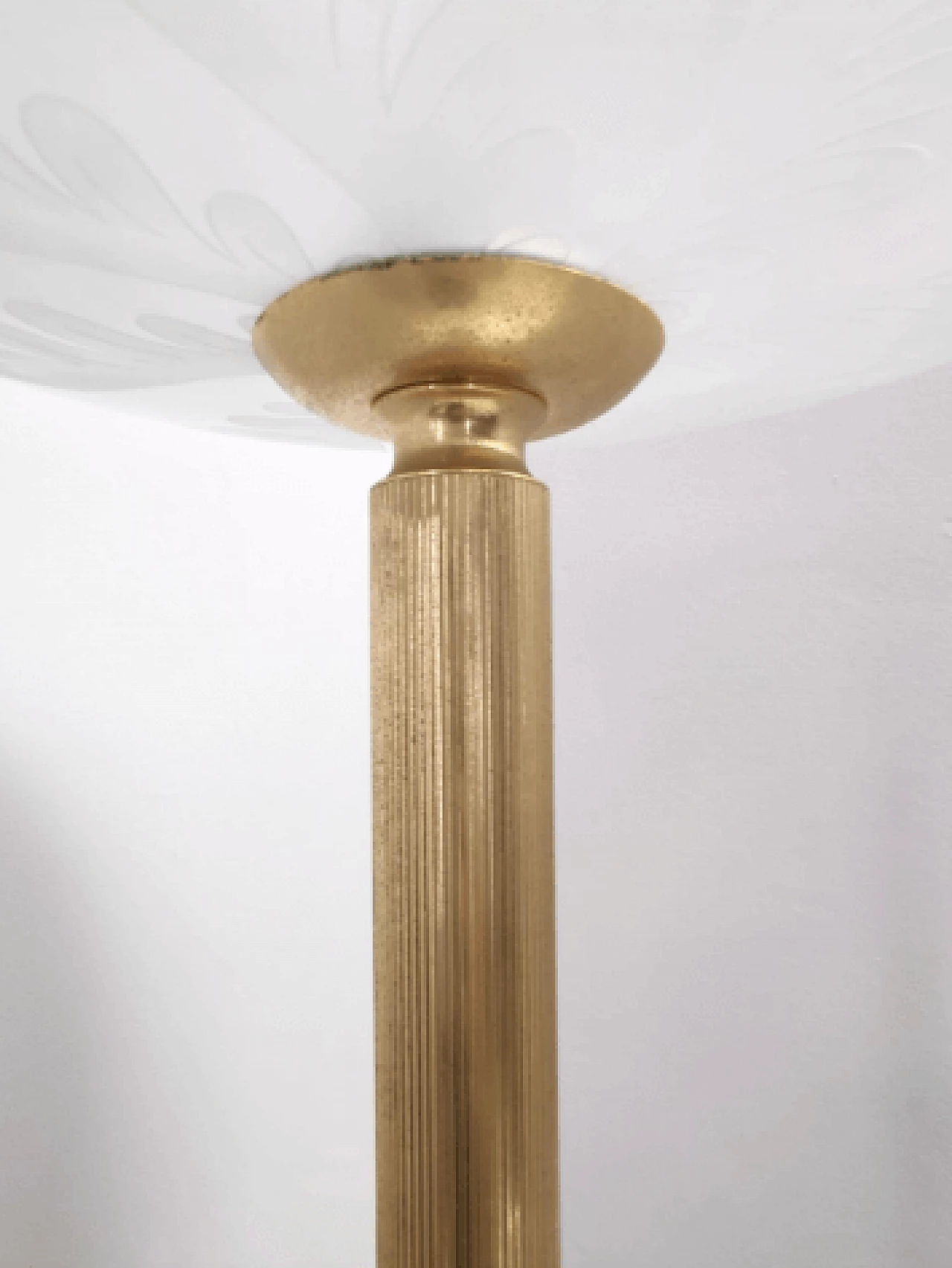 Brass and etched glass floor lamp in the style of Fontana Arte, 1960s 9