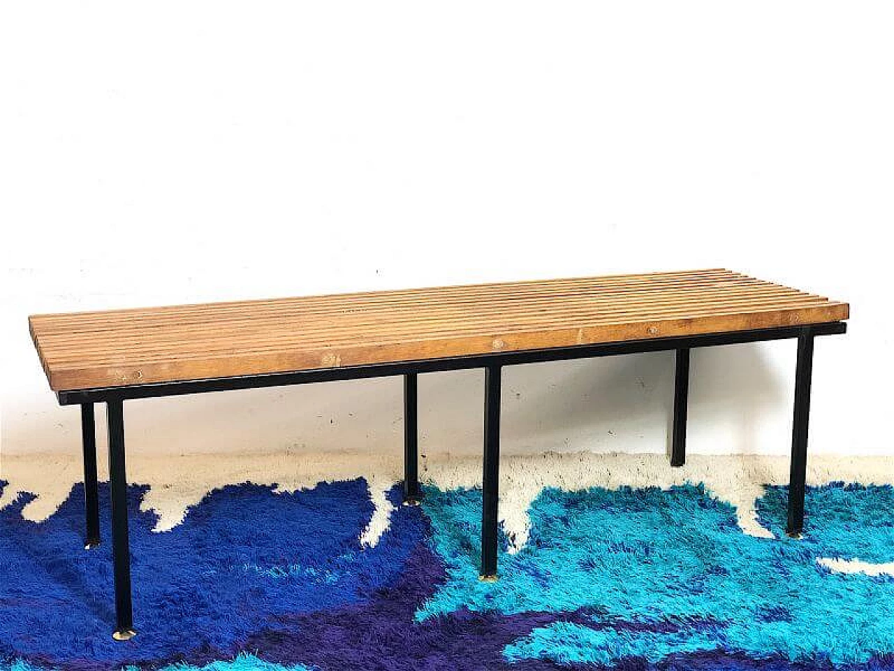 Teak and metal bench, 1960s 3