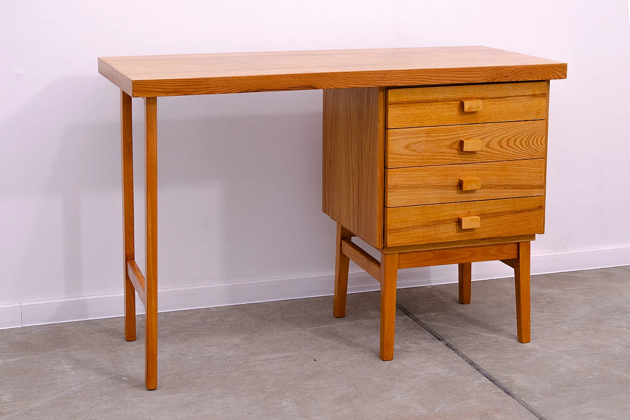 Four-drawer beech desk by Hikor, 1970s 3