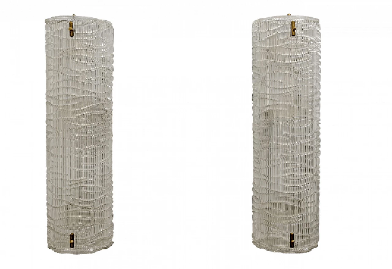Pair of ribbed Murano glass wall lights, 1980s 1