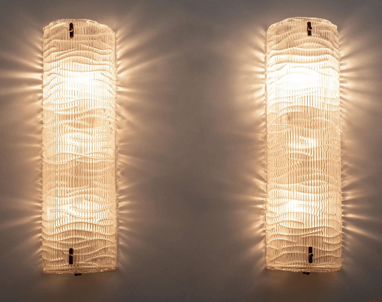 Pair of ribbed Murano glass wall lights, 1980s 2