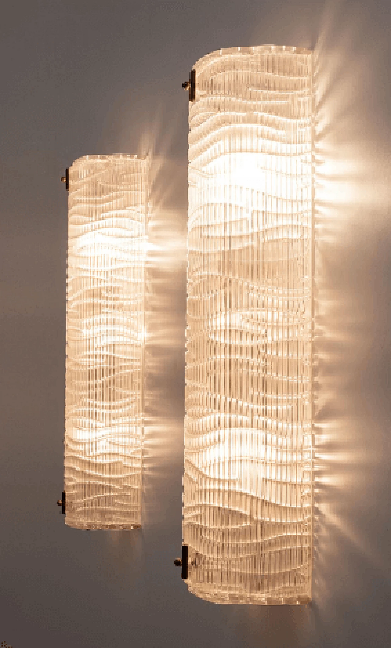 Pair of ribbed Murano glass wall lights, 1980s 4