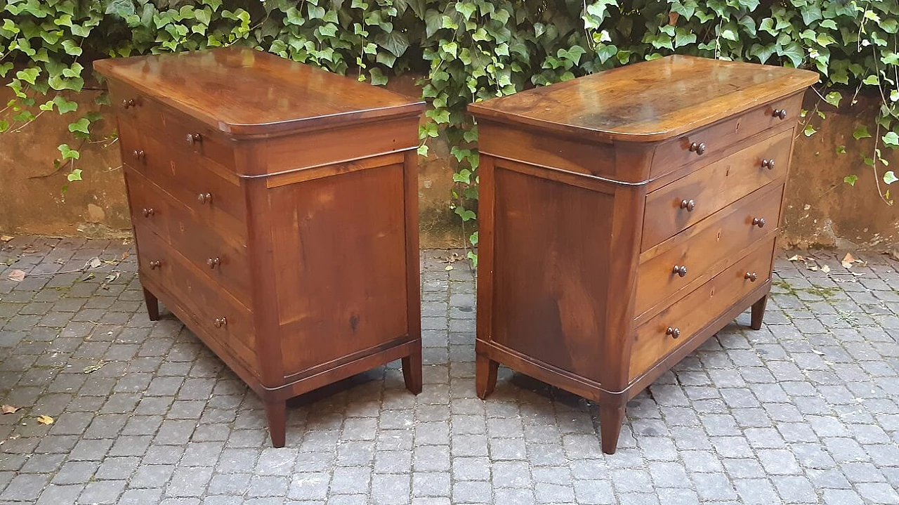 Pair of Emilian Charles X walnut commodes, first half of the 19th century 9