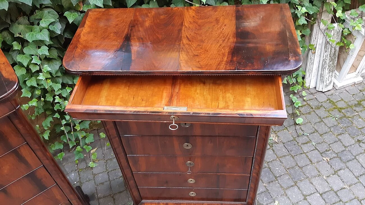 Pair of Lombard Charles X walnut and briar-root paneled chest of drawers, 19th century 10