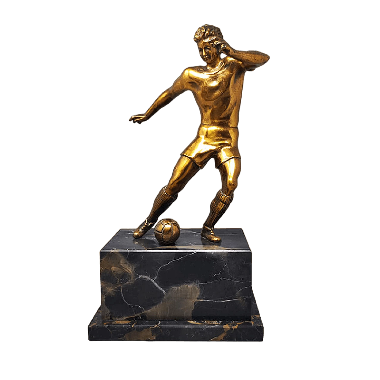 Scultura Art Déco di calciatore in bronzo e marmo, anni '30 9