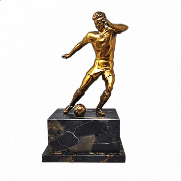 Art Deco bronze and marble soccer player sculpture, 1930s