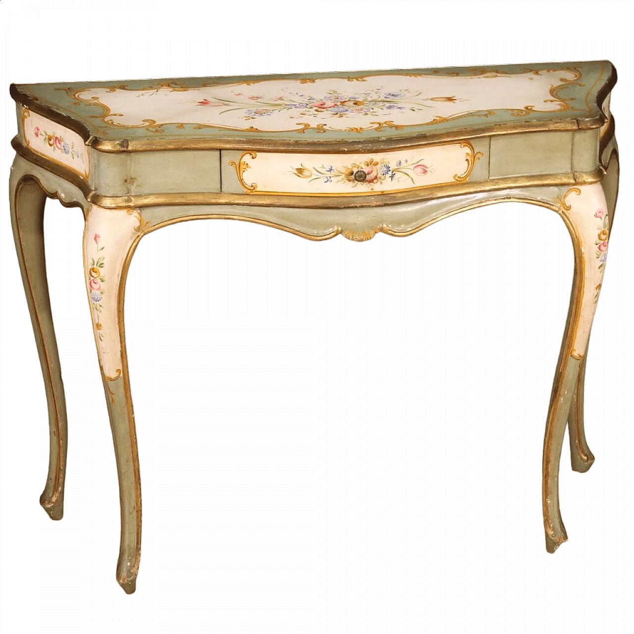 Venetian lacquered, gilded and painted wood console, 1970s 13