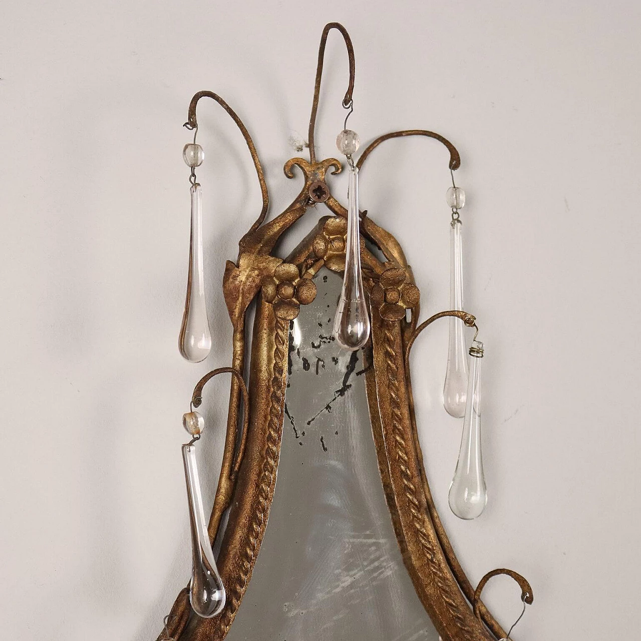 Pair of metal and glass wall lights with mirror, early 20th century 3