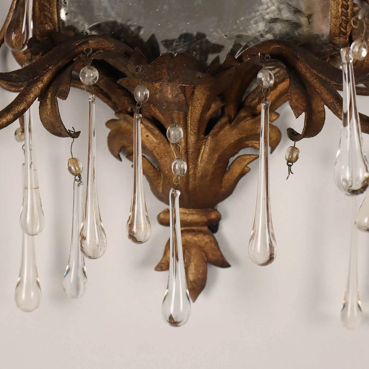 Pair of metal and glass wall lights with mirror, early 20th century 7