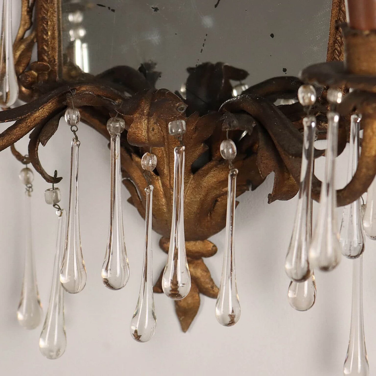 Pair of metal and glass wall lights with mirror, early 20th century 8