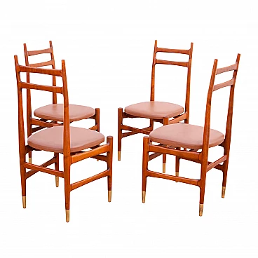 4 Beech and leatherette dining chairs by Sedláček & Vyčítal, 1960s