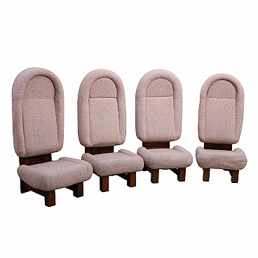 4 Czechoslovakian chairs in solid wood and fabric, 1970s