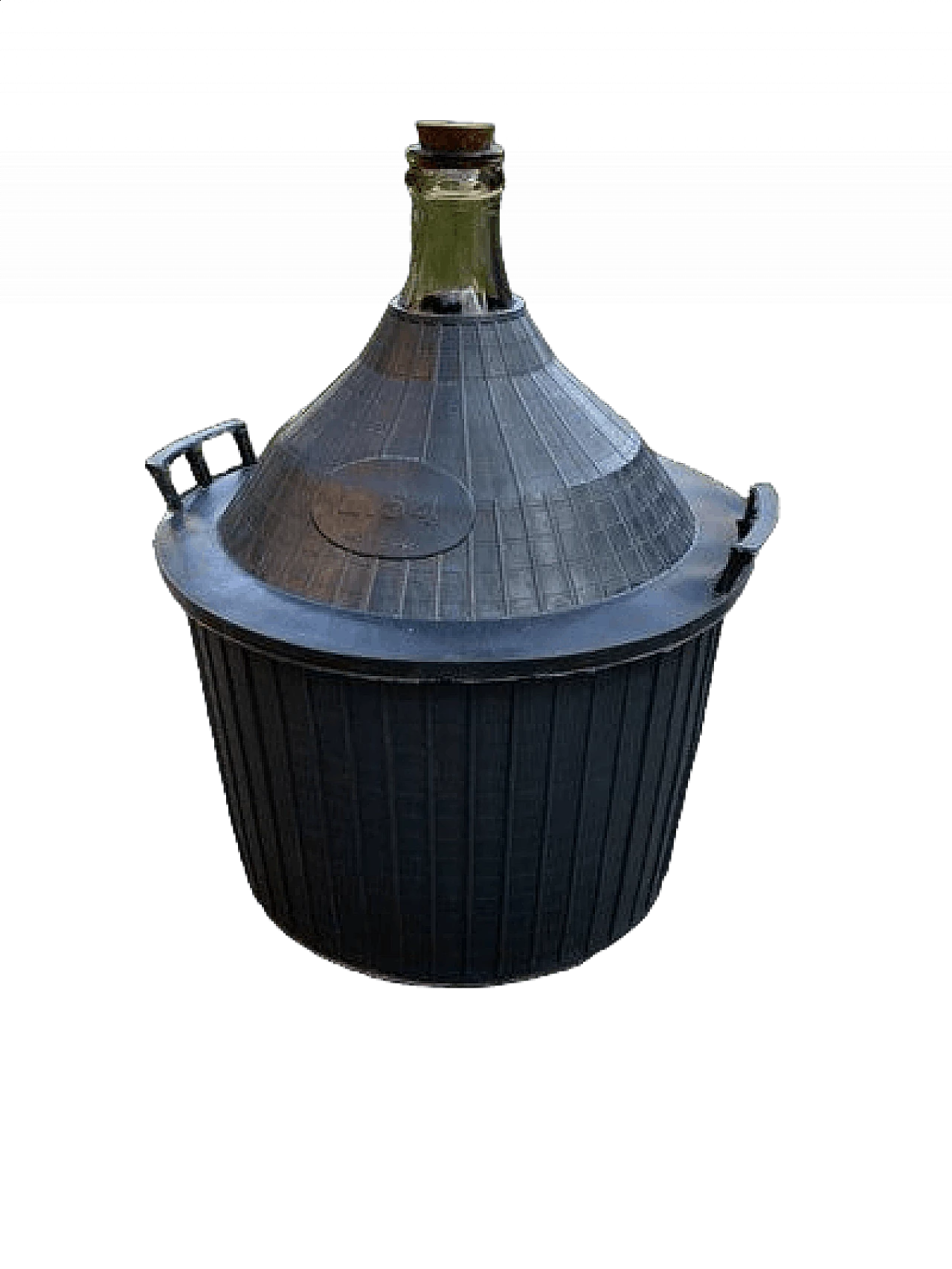 Damigiana in vetro con cesto di plastica, anni '50 7