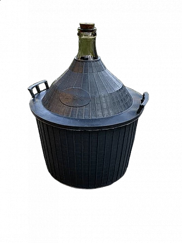 Damigiana in vetro con cesto di plastica, anni '50