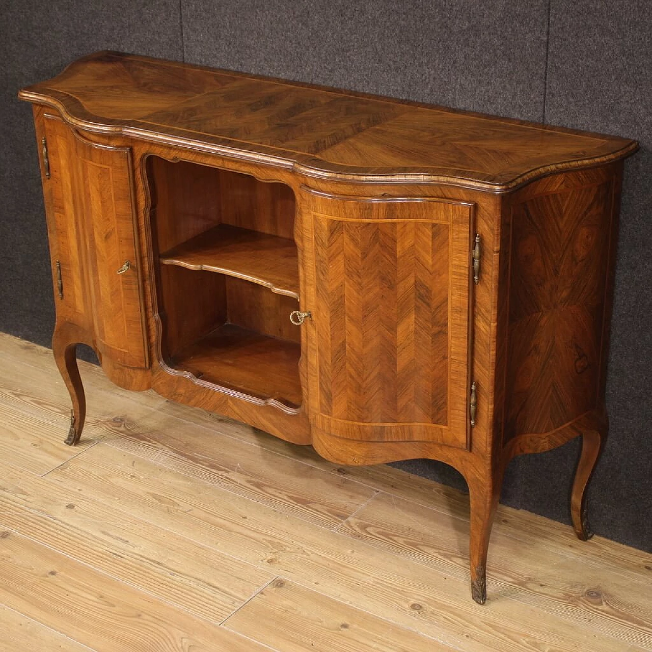 Credenza impiallacciata in noce e legni da frutto, anni '60 11