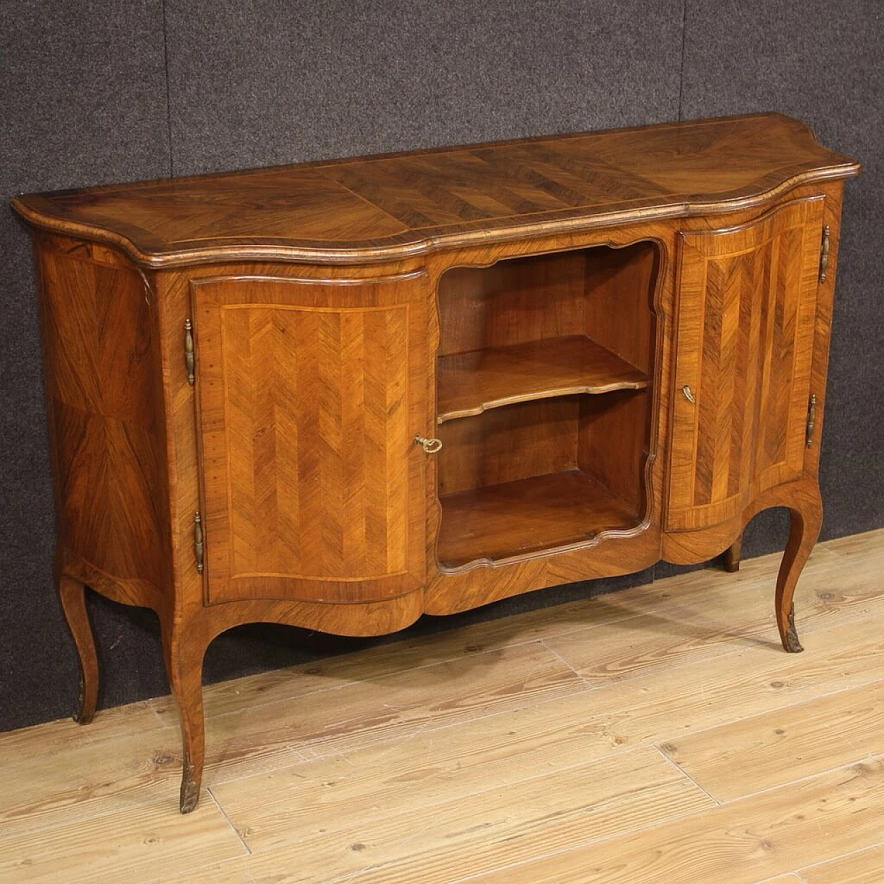 Credenza impiallacciata in noce e legni da frutto, anni '60 13