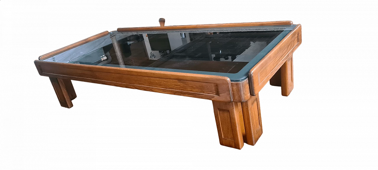 Tavolino rettangolare in legno e vetro fumè di Tobia e Afra Scarpa, anni '70 4