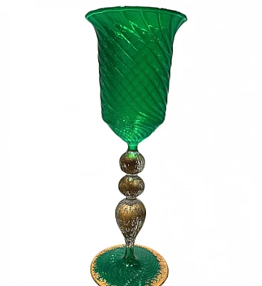 Green and gilded Murano glass chalice, 1980s